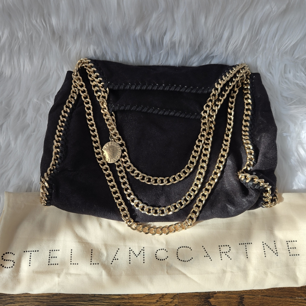 Stella McCartney Black Falabella Shoulder Bag with Gold Chains